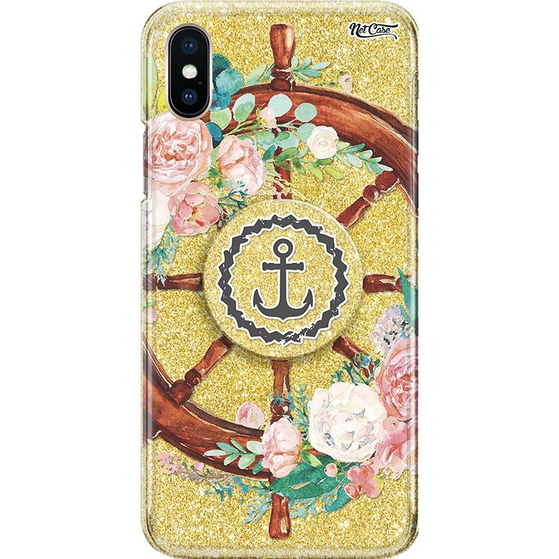 Capa Netcase Glitter + Pop 3in1 Dourado - Helm w/ Flowers