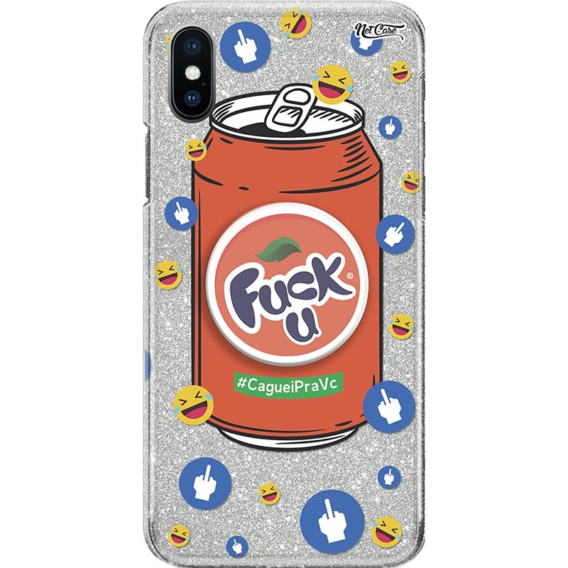 Capa Netcase Glitter + Pop 3in1 Prata - Refri Laranja F*ck U