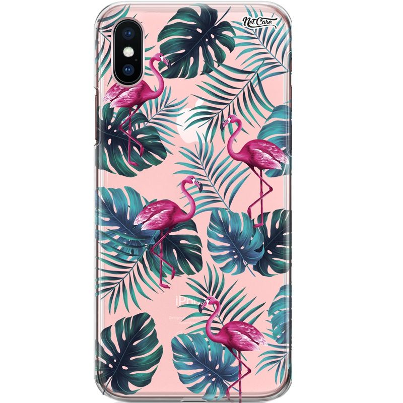 Capa Silicone NetCase Transparente Flamingo Folhas