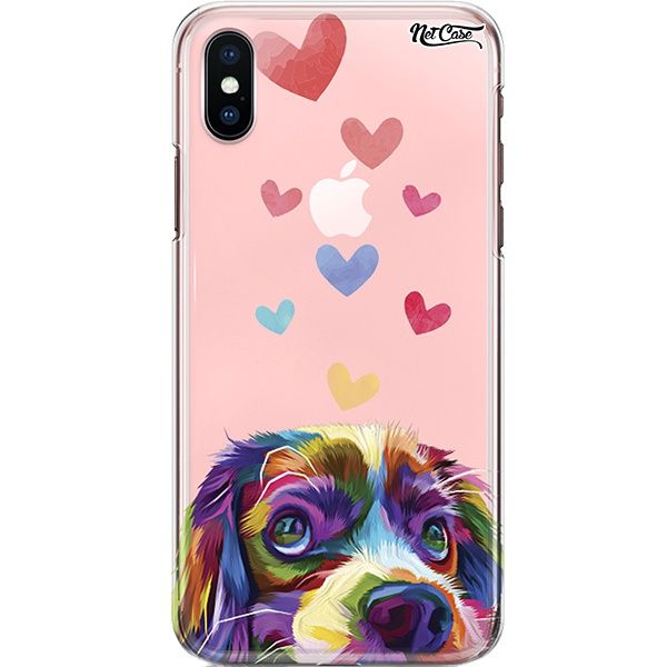 Capa Silicone NetCase Transparente Colorful Dog Hearts