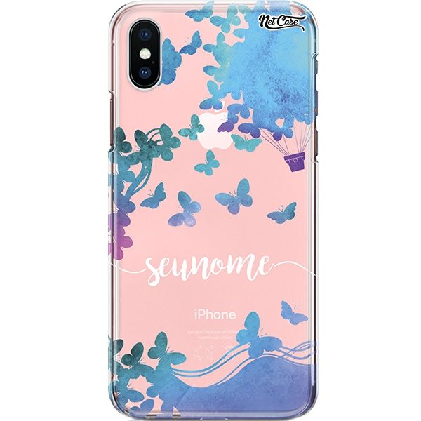 Capa Silicone NetCase Transparente Nome Violet and Blue Butterflies