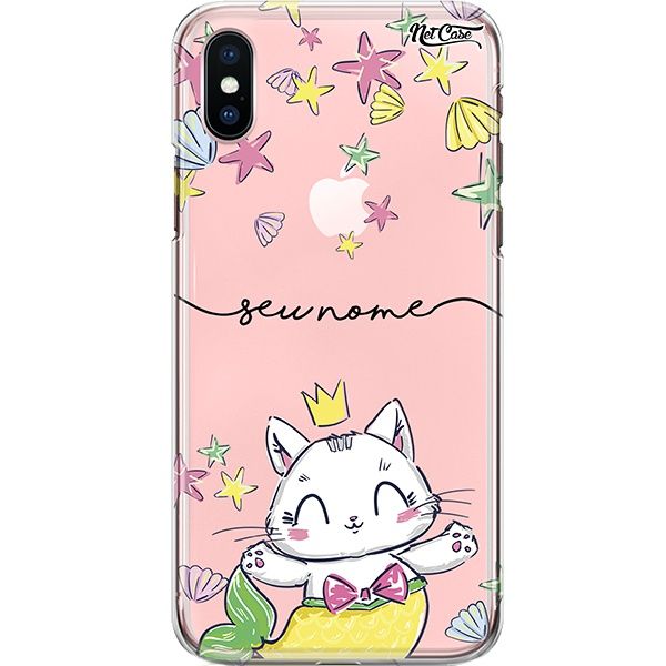 Capa Silicone NetCase Transparente Nome Mermaid Cat