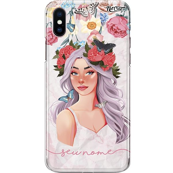 Capa Silicone NetCase Chapada Nome Girl Flowers and Butterflies