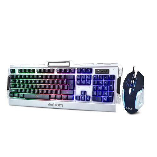 Kit Gamer - Teclado e Mouse c/ Led Exbom BK-G3000 - Prata