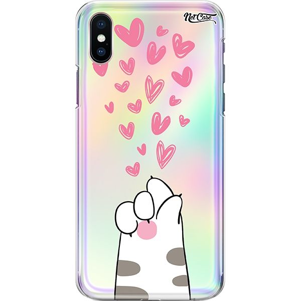 Capa Silicone NetCase Holográfica Cat Paw Hearts