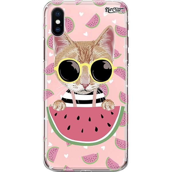 Capa Silicone NetCase Transparente Cat and Watermelon