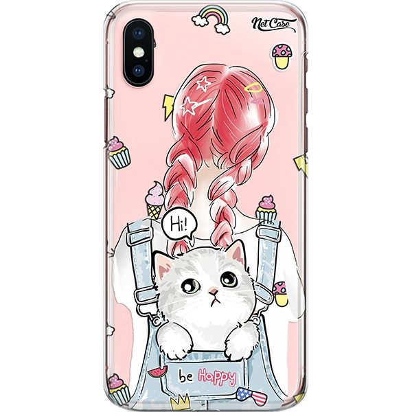 Capa Silicone NetCase Transparente Girl and Cat: Be Happy