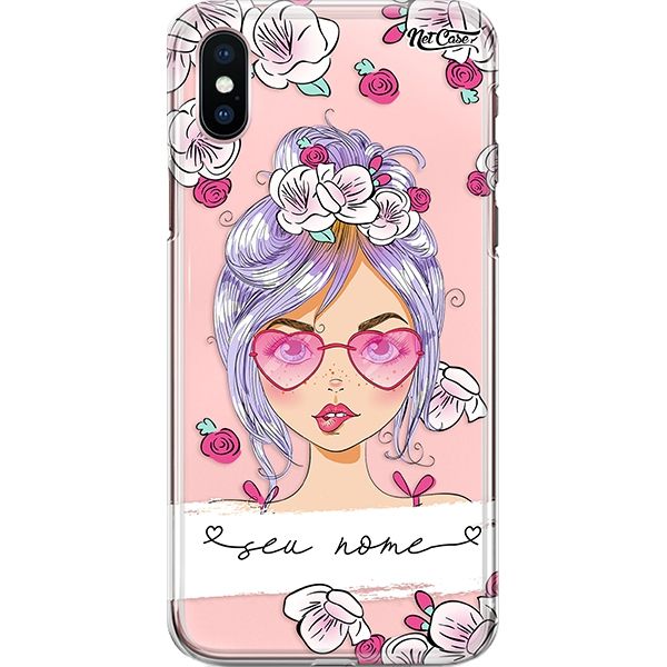 Capa Silicone NetCase Transparente Nome Girl with Heart Glasses