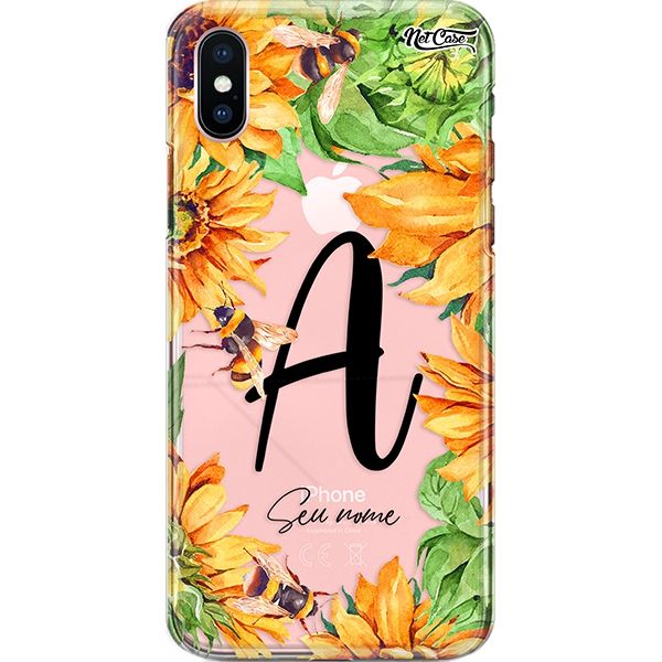 Capa Silicone NetCase Transparente Nome Bees on Sunflowers
