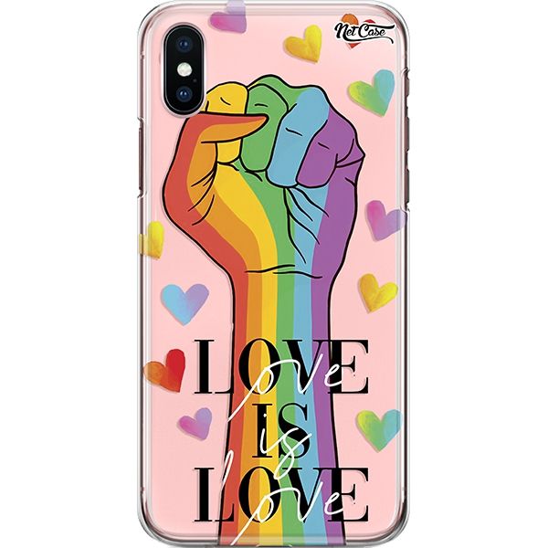 Capa Silicone NetCase Transparente Rainbow Hand: Love is Love