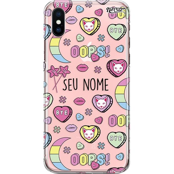 Capa Silicone NetCase Transparente Nome Patch of Cats Hearts
