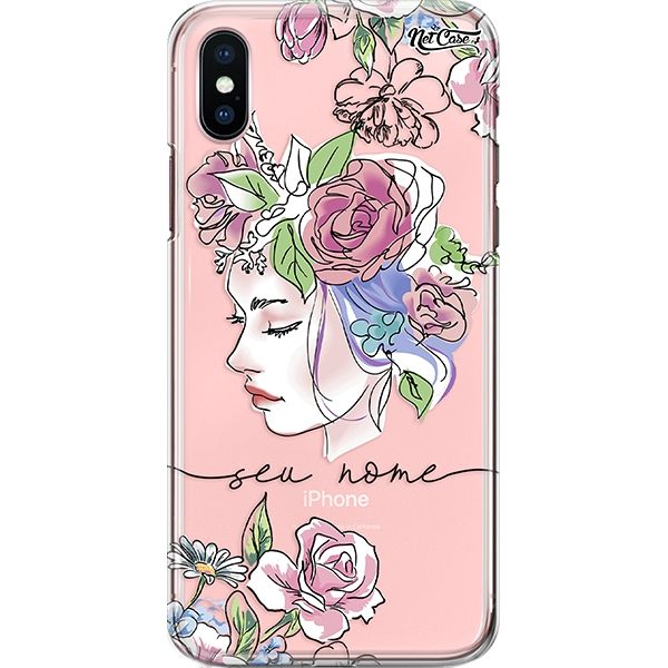 Capa Silicone NetCase Transparente Nome Girl w/ Lilac Hair and Flowers