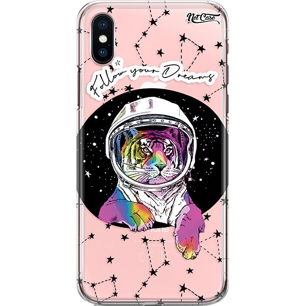 Capa Silicone NetCase Transparente Tigre Astronauta: Follow Your Dreams