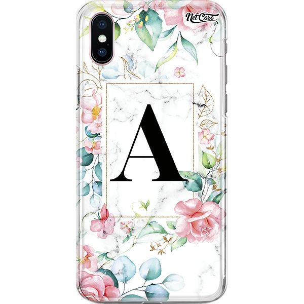 Capa Silicone NetCase Chapada Inicial Nome Marble Initial w/ Flowers