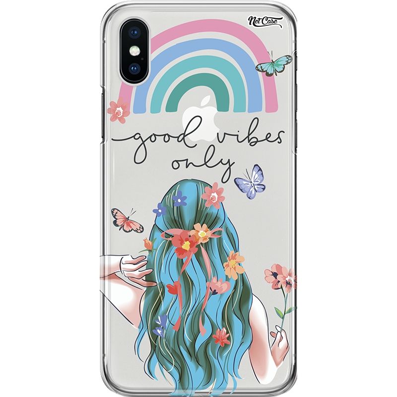 Capa Silicone NetCase Transparente Girl w/ Green Hair: Good Vibes Only