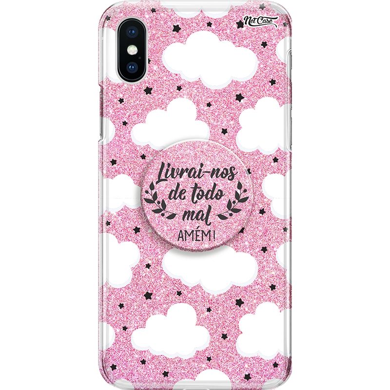 Capa Netcase Glitter + Pop 3in1 Rosa - Nuvens Livrai-nos de Todo Mal Amém!