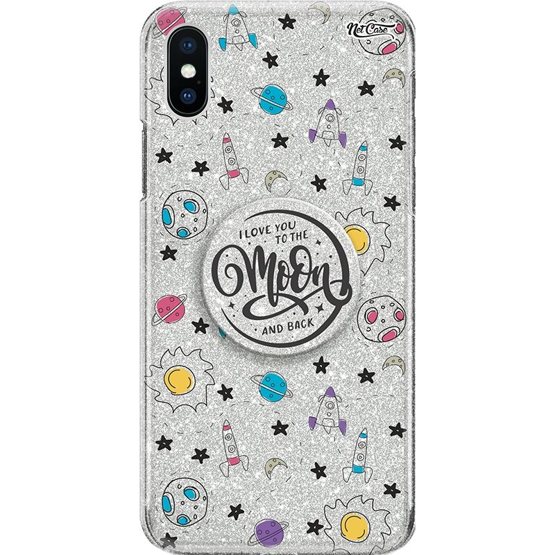 Capa Netcase Glitter + Pop 3in1 Prata - I Love You to the Moon and Back