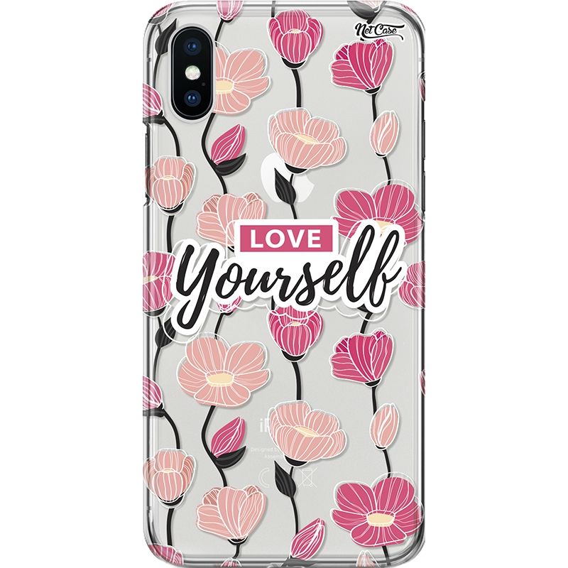 Capa Silicone NetCase Transparente Flores Rosê e Pink: Love Yourself