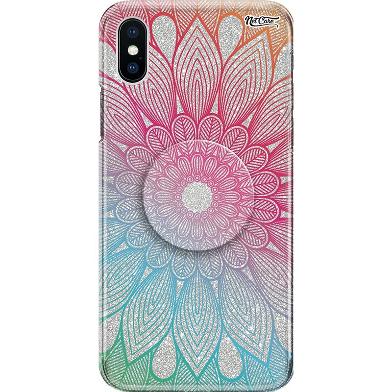 Capa Netcase Glitter + Pop 3in1 Prata - Flor de Lótus Pink e Azul