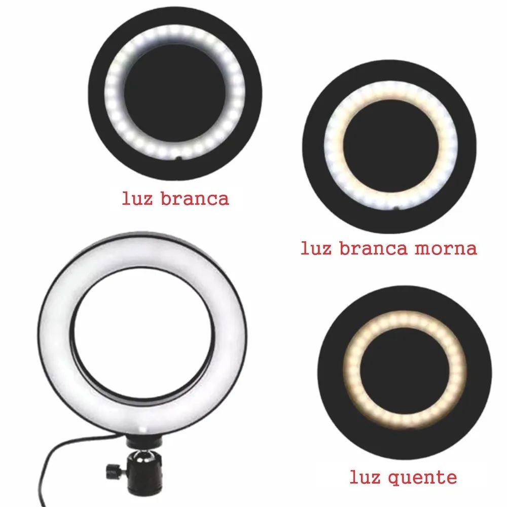 Ring Light Usb com Mini Tripé e Suporte p/ Cel. Lucacell LC16-48 - 6''P