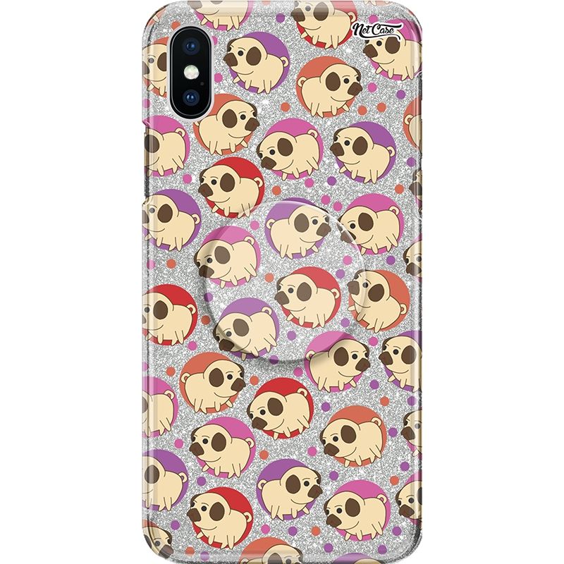 Capa Netcase Glitter + Pop 3in1 Prata - Pugs Poá
