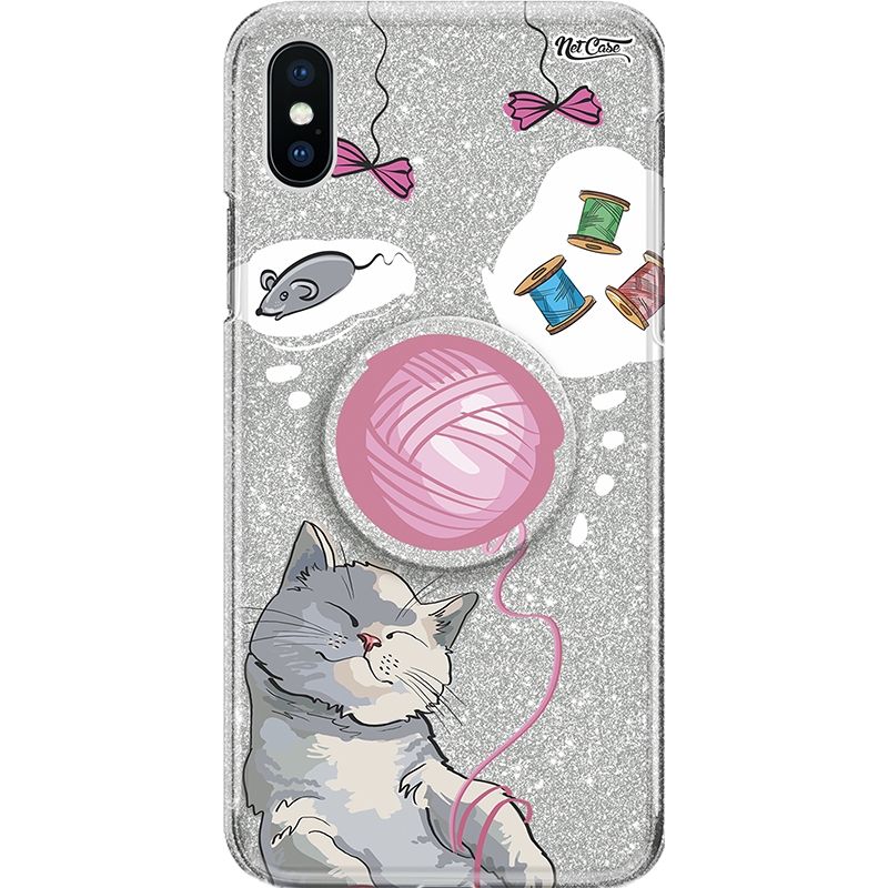 Capa Netcase Glitter + Pop 3in1 Prata - Cat Dream