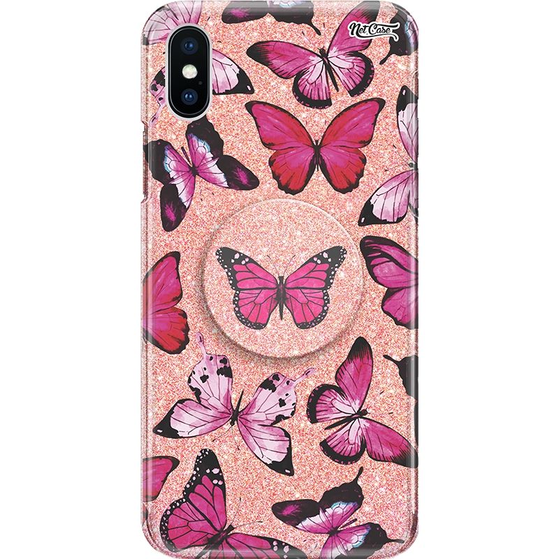 Capa Netcase Glitter + Pop 3in1 Rosê - Borboletas Pink