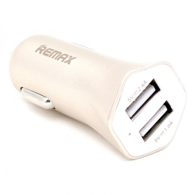 Fonte Carro Usb Duplo Universal Remax RCC204 - Dourado