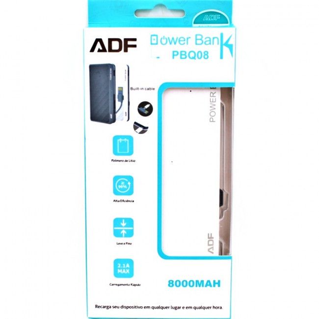 Bateria Extra Portátil Universal Power Bank ADF PBQ-08 - 8000mAh - Branco