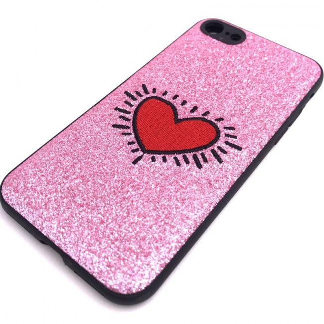 Capa Glitter Desenhos Bordado - Coração Splash para IPhone 7G/8G