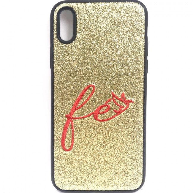 Capa Glitter Desenhos Bordado - Fé Dourado para IPhone X
