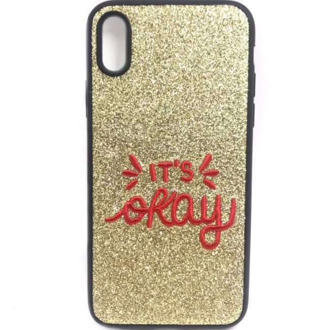 Capa Glitter Desenhos Bordado - It's Okay Dourado para IPhone X