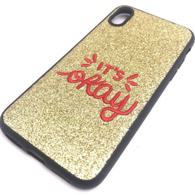 Capa Glitter Desenhos Bordado - It's Okay Dourado para IPhone X
