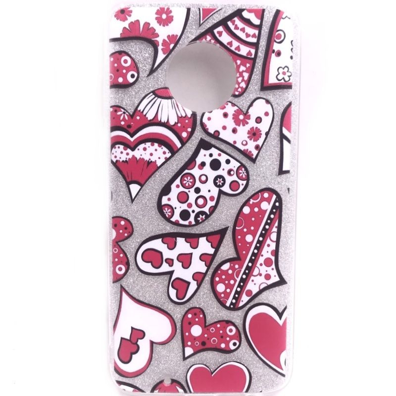 Capa Glitter Desenhos - Coração Patchwork para Motorola Moto G6