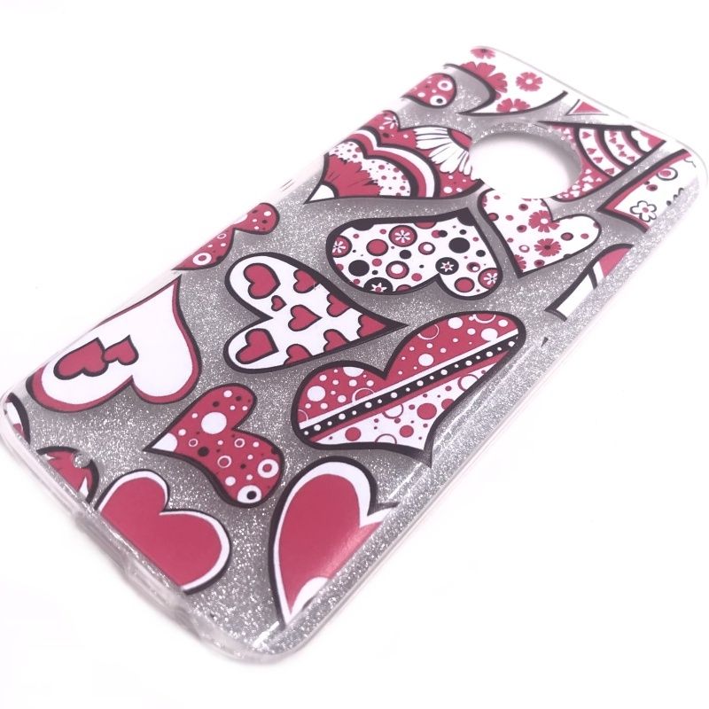 Capa Glitter Desenhos - Coração Patchwork para Motorola Moto G6