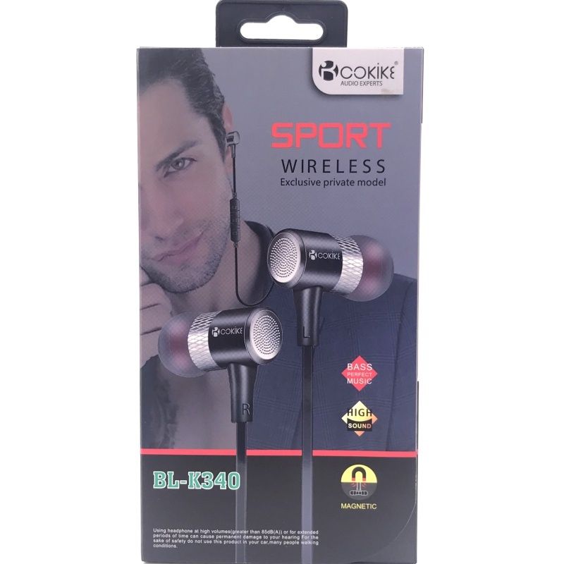 Fone de Ouvido Bluetooth Cokike com Pólos Magnético BL-K340 Sport - Preto