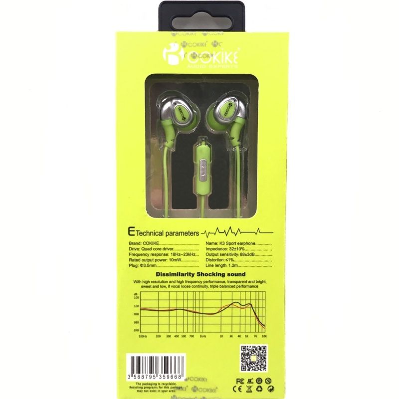 Fone de Ouvido Cokike K3 Sports Earphone - Verde