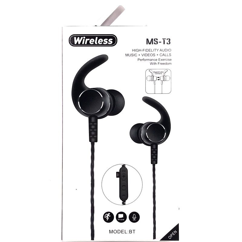 Fone de Ouvido Bluetooth MS-T3 Esportivo - Preto