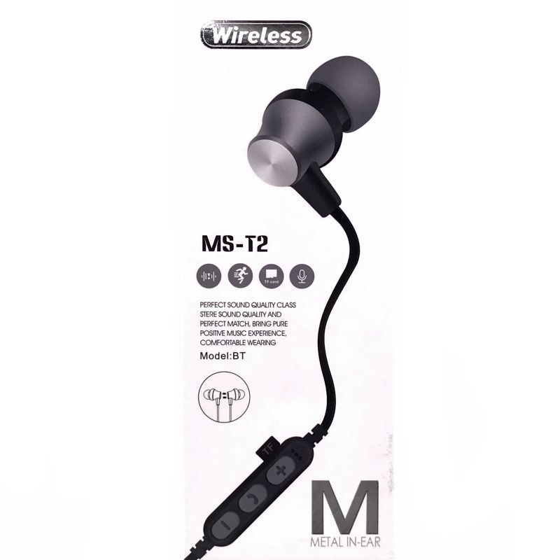 Fone de Ouvido Bluetooth MS-T2 com Pólos Magnéticos - Preto
