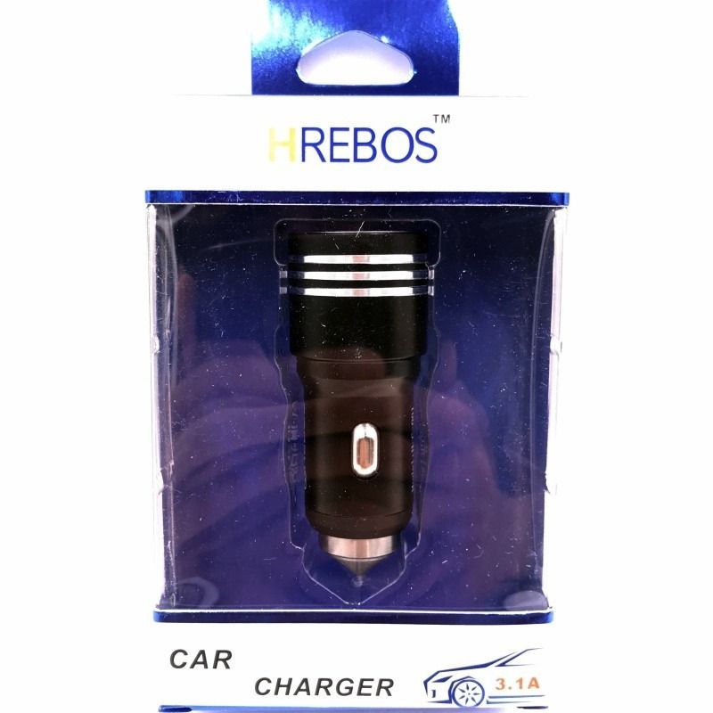 Carregador Veicular Universal HRebos Usb Dual 3.1A - Preto