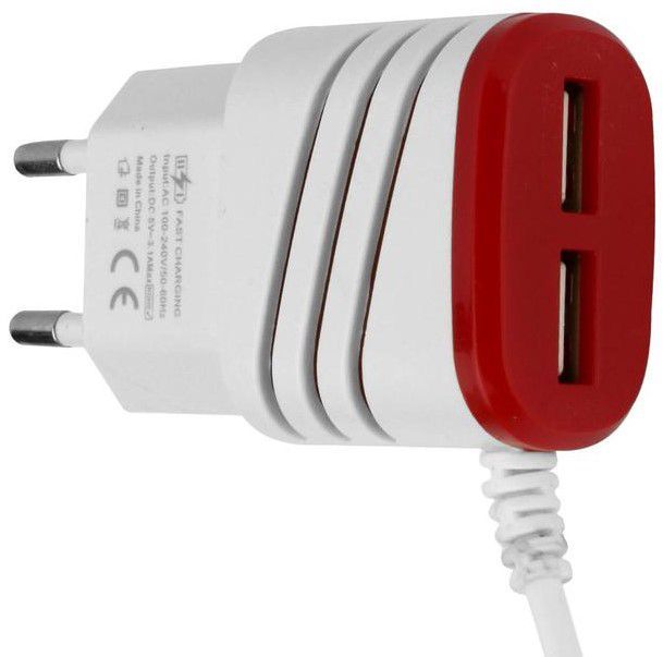 Carregador de Parede Wumax Usb Dual - IPhone/IPod/IPad - Branco e Vermelho