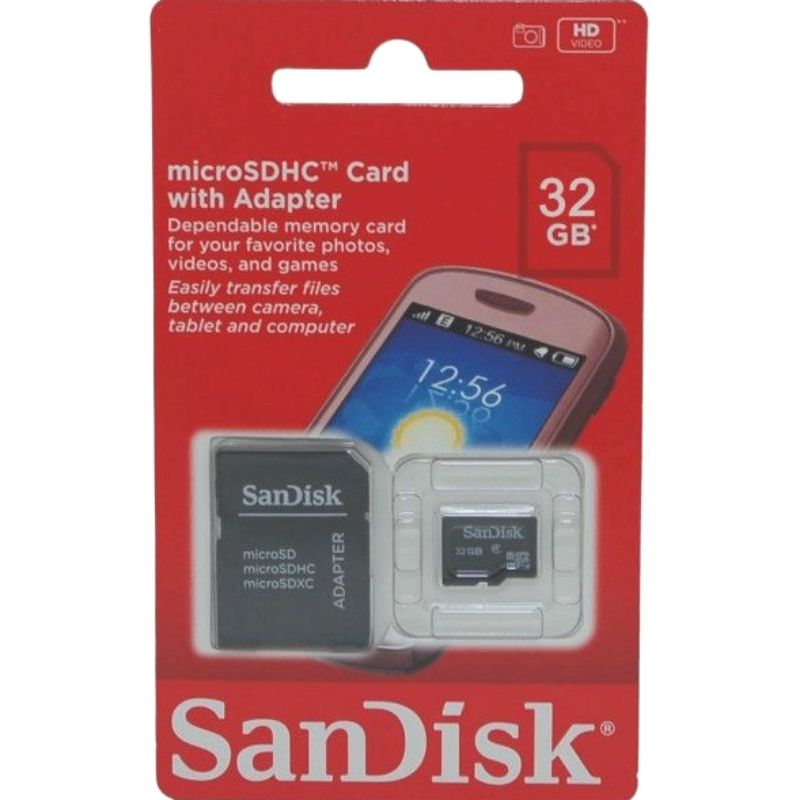 Cartão de Memória SanDisk 32GB ORIGINAL Micro SDHC com Adaptador SD - Preto