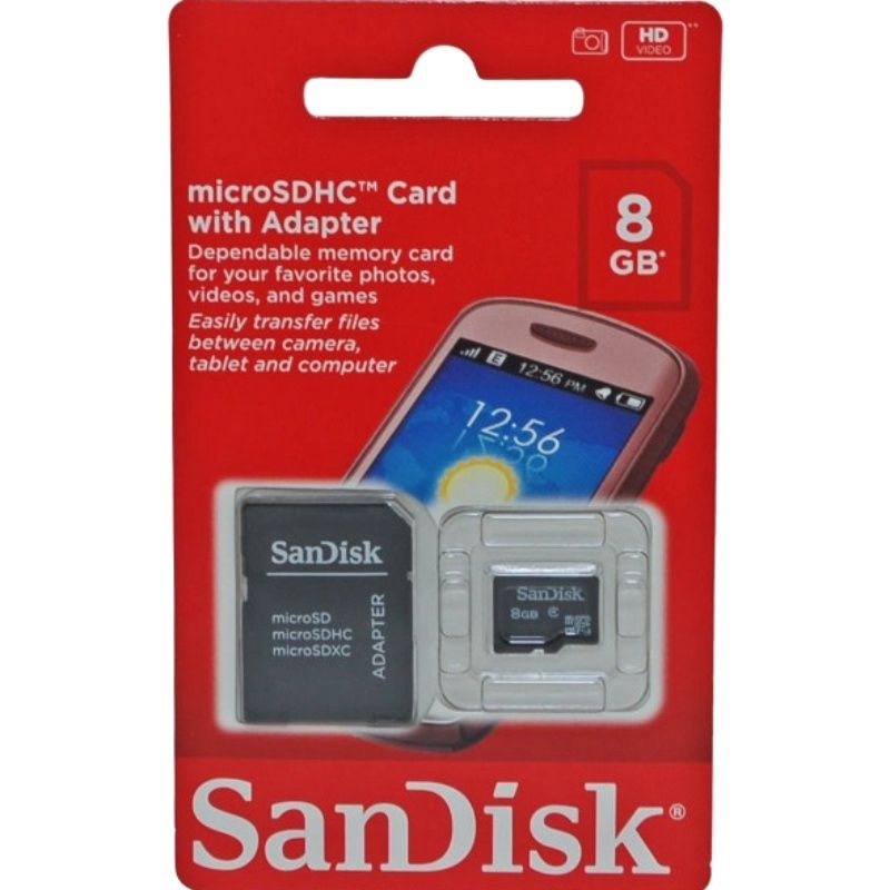 Cartão de Memória SanDisk 8GB ORIGINAL Micro SDHC com Adaptador SD - Preto