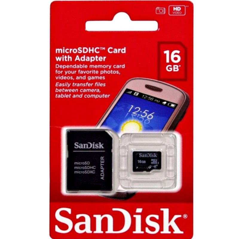 Cartão de Memória SanDisk 16GB Micro SDHC com Adaptador SD - 1° LINHA - Preto
