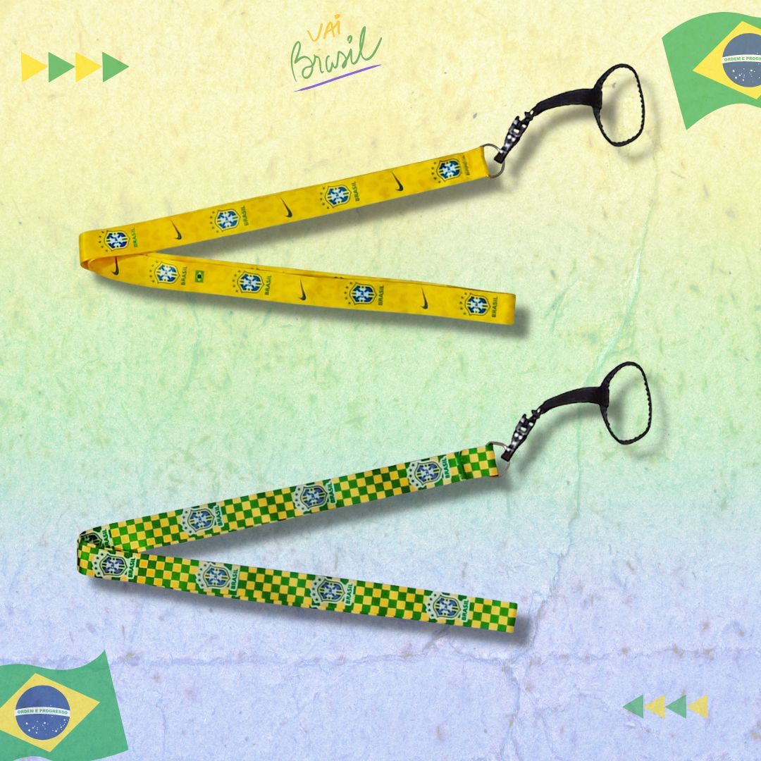 Cordão para Copo Térmico Copa do Mundo - Quadriculado Brasil Verde e Amarelo