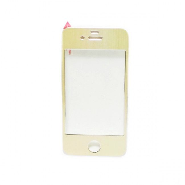 Película de Vidro Temperado Com Borda Metalizada para IPhone 4/4S - Dourado