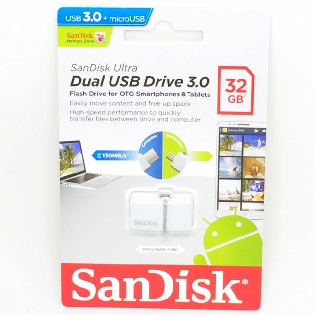 Pen Drive Dual Usb 3.0 SanDisk Ultra 32GB - Branco