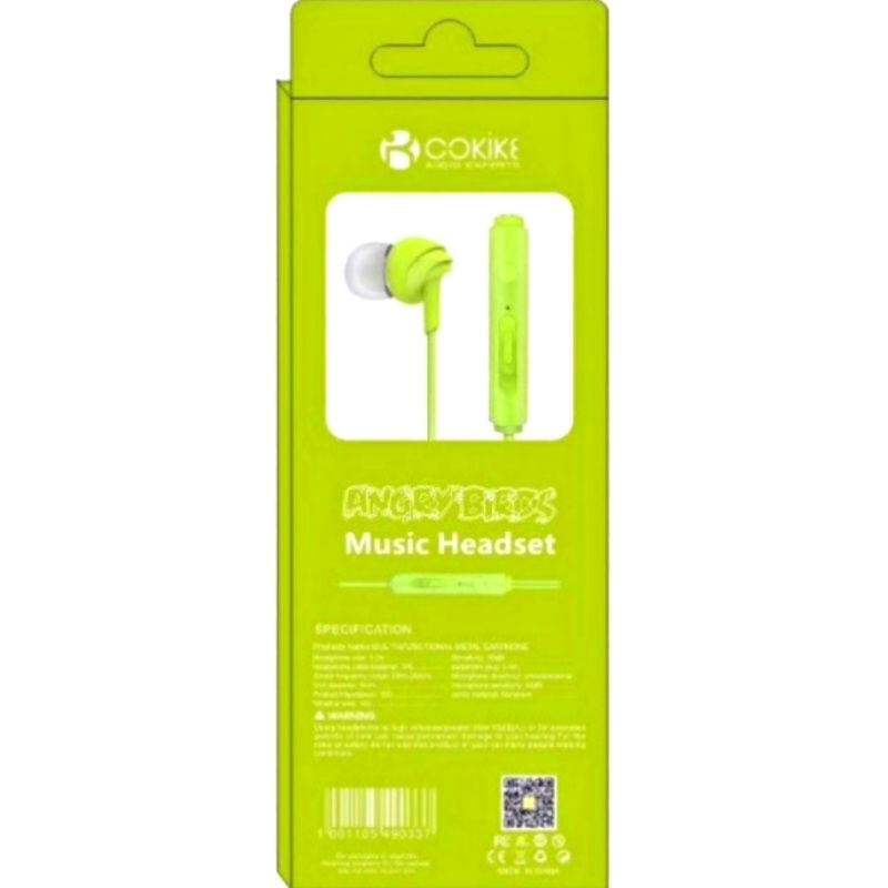 Fone de Ouvido Cokike Angry Birds X9 - Verde