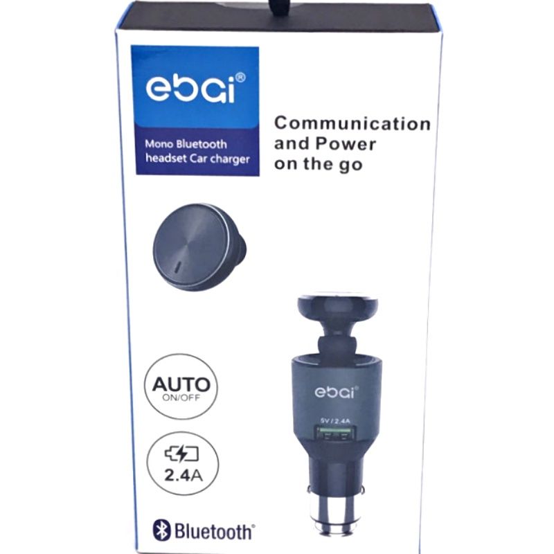 Carregador Veicular Usb + Fone de Ouvido Bluetooth Universal Ebai 2.4A - Preto
