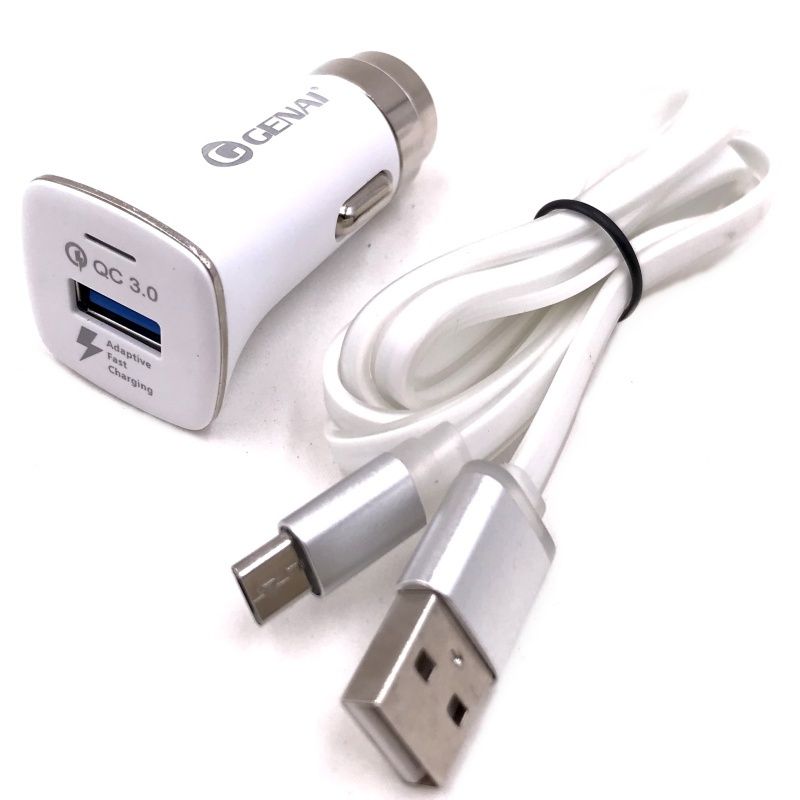 Kit Carregador Veicular Genai Usb Turbo + Cabo Usb Micro Usb - CC-5108 - Branco | CB Acessórios